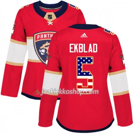 Nainen NHL Florida Panthers Pelipaita Aaron Ekblad 5 Adidas 2017-2018 Punainen USA Flag Fashion Authentic